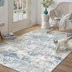 Blue 3x5 Area Rug Washable Abstract Office Carpet Modern Neutral Non Slip Indoor Entry Soft Low Pile Contemporary Aesthetic Door Mat Bedroom Throw Rug for Kitchen Laundry Dining Room
