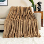 TOONOW Fleece Blanket Textured Fuzzy Plush Throw Blanket Twin Size 60" x 80", Super Soft Fluffy Bed Blanket Geometric Pattern Comfy Microfiber Flannel Blankets for Couch, Bed, Sofa, Camel