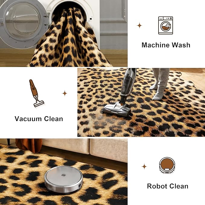 AROGAN Western Faux Leopard Rug, Large Animal Print Cheetah Rug, 7 x 6.2 Ft