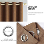MIULEE 100% Blackout Linen Curtains for Bedroom Thermal Insulated Brown Grommet Room Darkening Curtains & Drapes Fall Decor for Living Room Nursery 52 x 96 Inch (2 Panels)