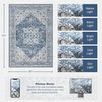 5x7 Area Rugs Living Room Rug: Washable Vintage Boho Medallion Rug No Slip Stain Resistant Soft Carpet Indoor Floor Large Carpets for Bedroom Dining Room Farmhouse Nursery Hallway Home Office Blue