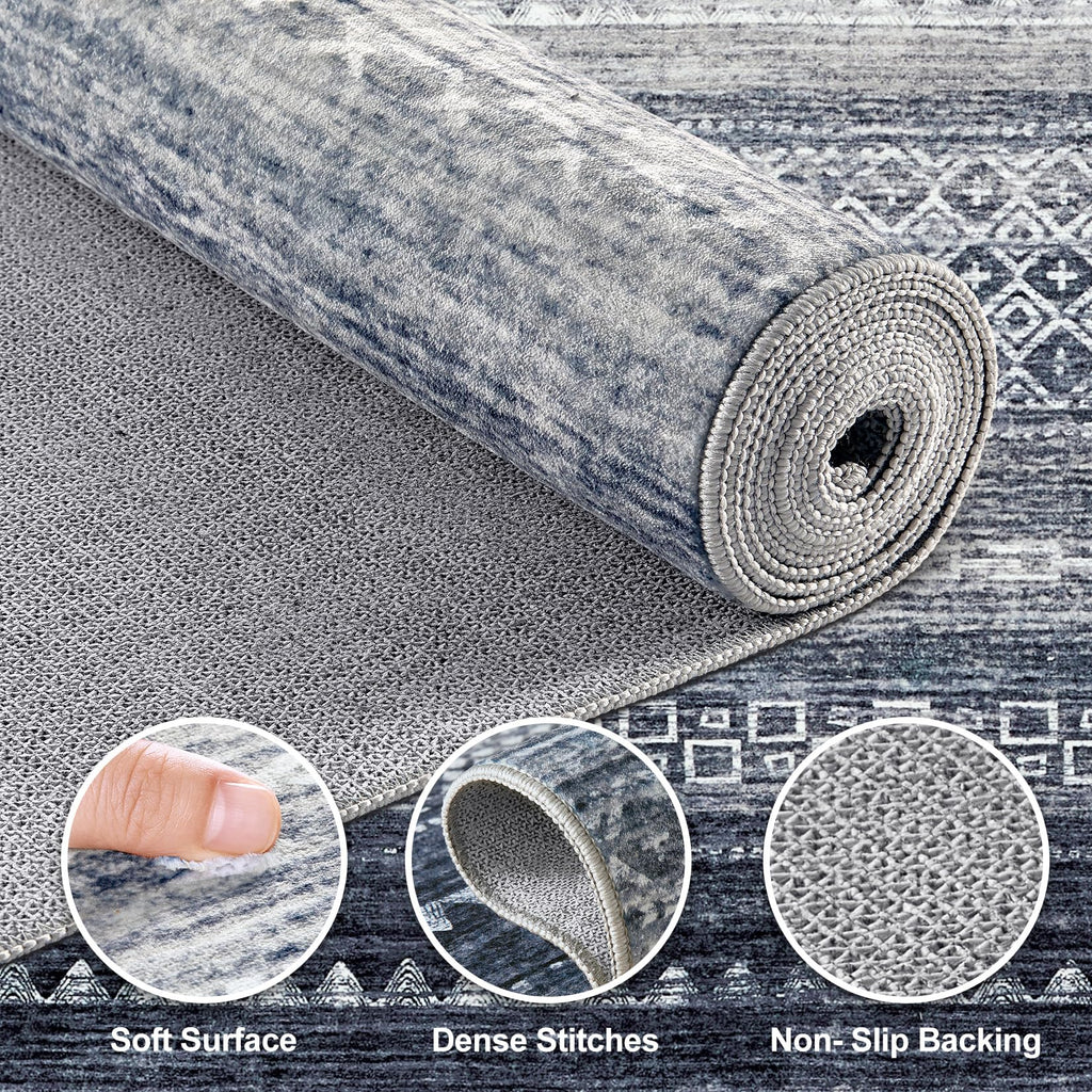 Nakagishi Boho 8x10 Area Rug Living Room Rugs Machine Washable Blue