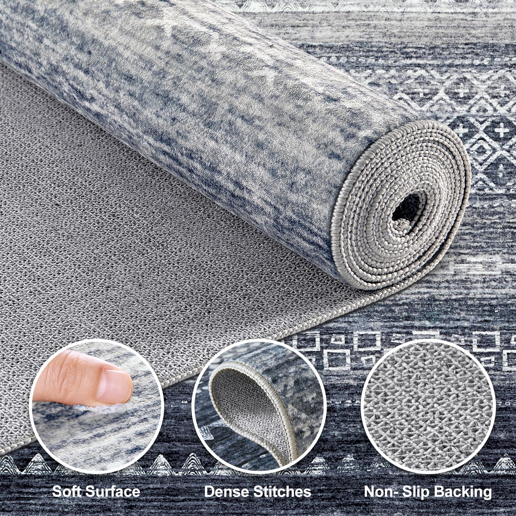 Nakagishi Boho 8x10 Area Rug Living Room Rugs Machine Washable Blue