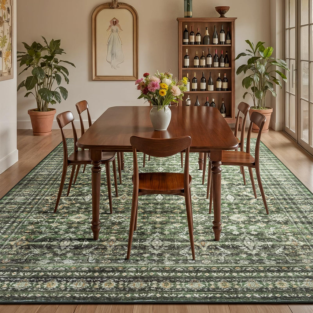 9x12 Area Rugs for Living Room, Green Washable Non-Slip Large Carpet