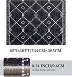 YIHOUSE Moroccan Rugs for Living Room, 8x10 Black and White Aztec Area Rug, Western Geometric Soft Low-Pile Washable Rugs for Bedroom, Dining Room