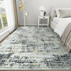 8x10 Area Rugs for Living Room Washable Rug: Anti-Skid Abstract Modern Living Room Rug Soft Thin Carpets Indoor Floor Non-Shedding Carpet for Bedroom Dining Farmhouse Nursery Black Gray Gold