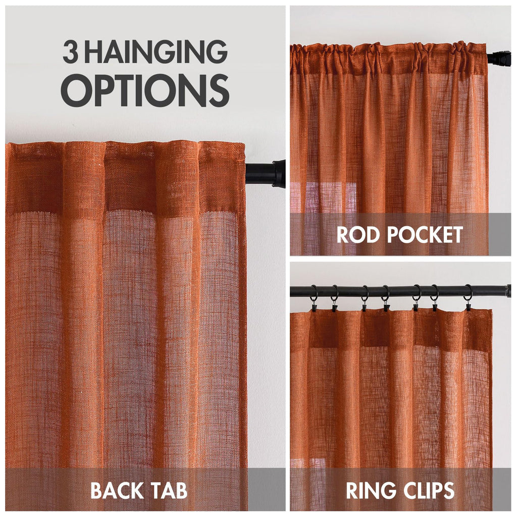 MIULEE Rust Fall Linen Curtains 52x96 Inch 2 Panels for Bedroom Living Room