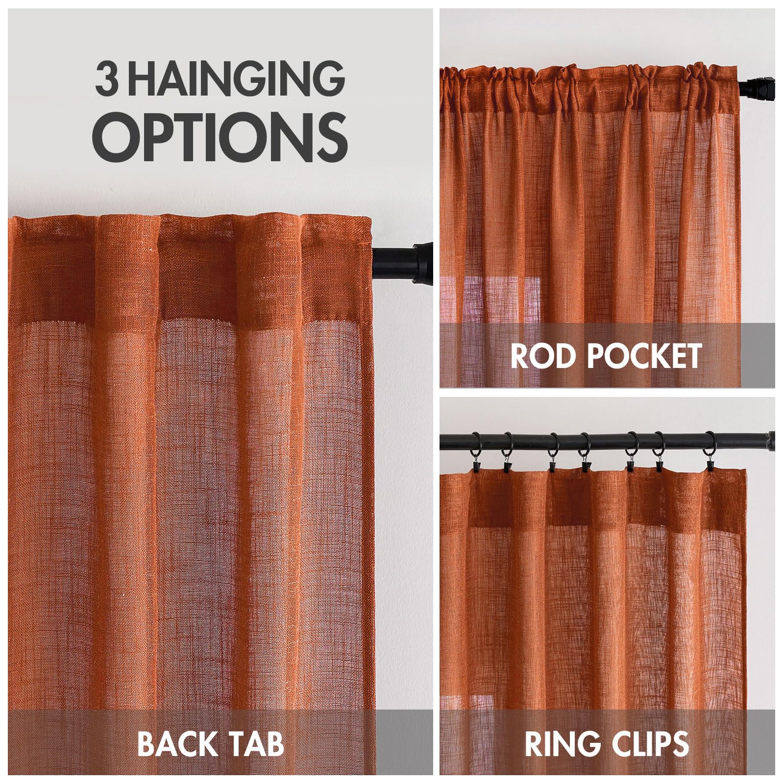 MIULEE Rust Fall Linen Curtains 52x96 Inch 2 Panels for Bedroom Living Room