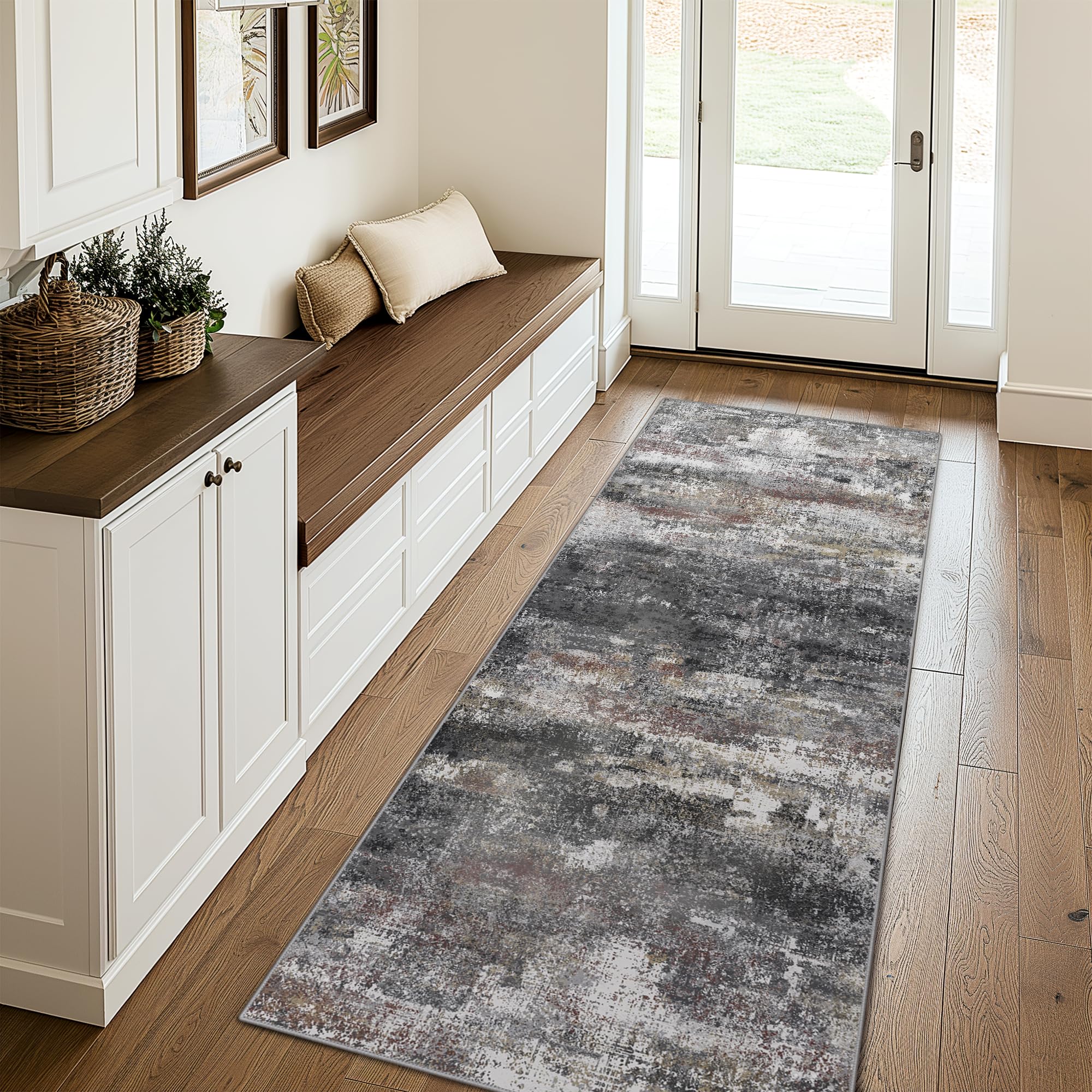 BEIMO 2x8 Runner Rug for Hallway, Dark Grey Washable Abstract Non Slip Rug