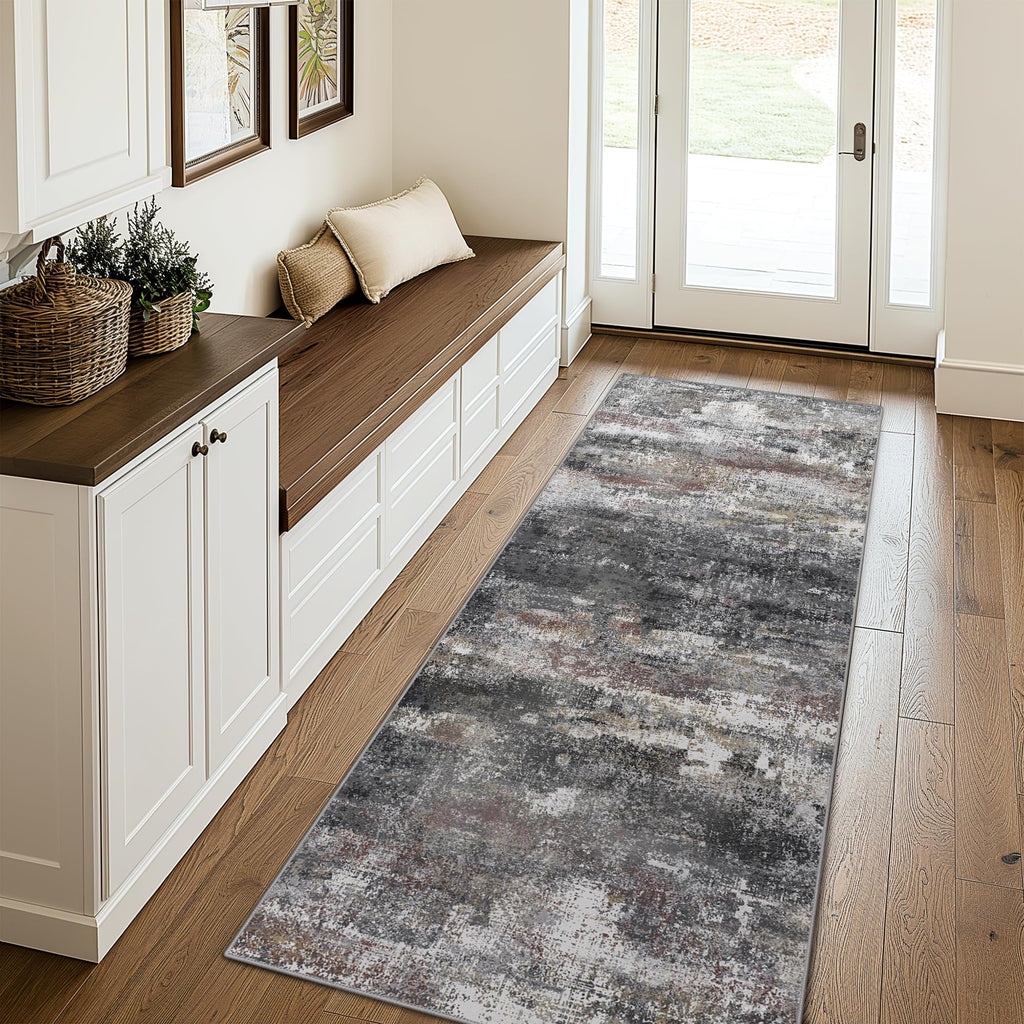BEIMO 2x7 Runner Rug for Hallway, Dark Grey Washable Abstract Non Slip Rug
