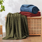 EXQ Home Fleece Throw Blanket for Couch or Bed - 3D Waffle Patchwork Pattern Jacquard Decorative Blankets - Cozy Soft Lightweight Fuzzy Flannel Blanket Suitable for All Seasons(50"×60", Moss Green)
