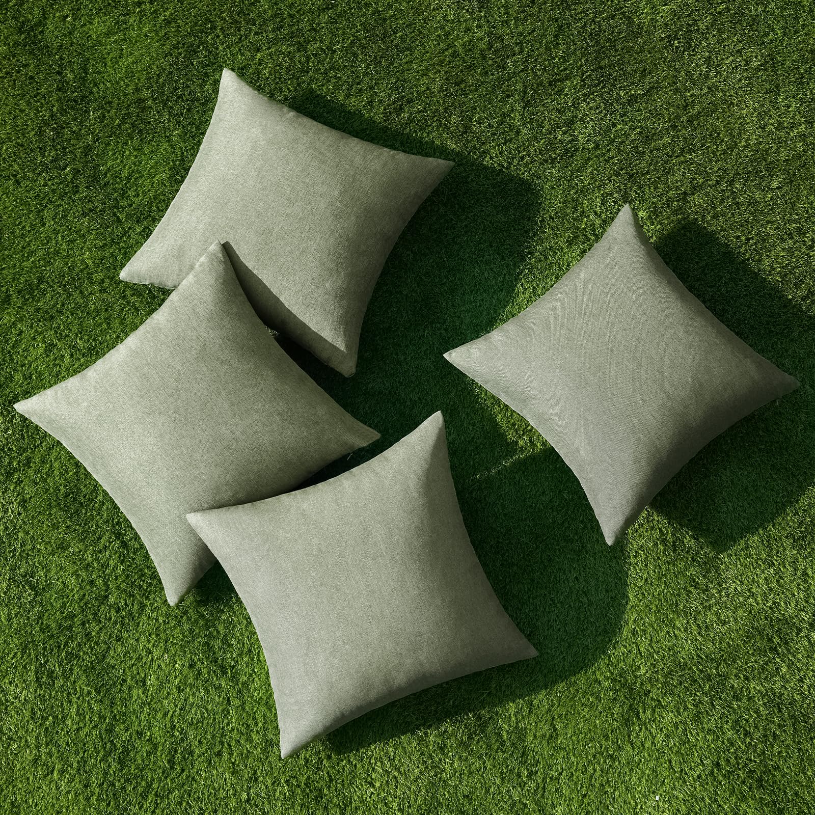 MIULEE Pack of 4 Decorative Outdoor Throw Pillow Covers Linen Waterproof Pillow Covers Summer Farmhouse Cushion Cases for Patio Garden Tent Balcony Couch Sofa 16x16 Inch Gray Green