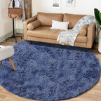 Navy Blue Round Rugs for Bedroom: 4ft Circle Fluffy Shag Soft Washable Rug Small Fuzzy Plush Indoor Carpet for Kids Girls Boys Nursery Dorm Classroom (Navy Blue, 4'x4')