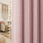 Boho Blackout Curtains 2 Panels 84 Inch for Living Room Bedroom,Pink Linen Texture Farmhouse Curtains with Tassels and Cotton Embroidery Vintage Rustic Western Rod Pocket