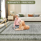 GarveeHome Small Bedroom Area Rug 3x5 Bordered Area Rug for Living Room Nursery Non Slip Kitchen Throw Carpet Low Pile Modern Rugs Washable Bathroom Mat Soft Green Rugs for Laundry Entryway
