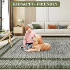 GarveeHome 9x12 Large Modern Navy Green Area Rug Distressed Bordered Soft Non Shedding Floor Carpet
