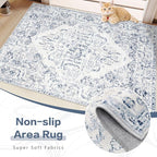 9x12 Area Rugs for Living Room: Washable Rug Vintage Large Rugs Soft Non Slip Low Pile Rug Floral Distressed Floor Carpet for Bedroom Dining Room Home Office (Blue,9'x12')