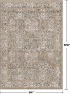 Hazo Haus Vintage Moss Green Living Room Rug, 7x10 Washable Large Area Rugs for Bedroom, Dining Room Rugs Under Kitchen Table, Oriental Taupe Low Pile Stain Resistant Non-Slip