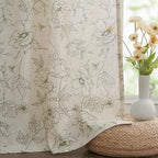 jinchan Floral Linen Curtains for Living Room 84 Inch Length Green Flower Curtain Rod Pocket Back Tab Farmhouse Curtains with Printed Floral Bedroom Window Curtain Set, 2 Panels Green