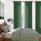 Green Semi Sheer Curtains 120 Inches Long 2 Panels Set Back Tab Loop Pocket Linen Blend Boho Large Window Curtain Extra Long Light Filtering Drapes High Ceiling Curtains for Living Room 52x120