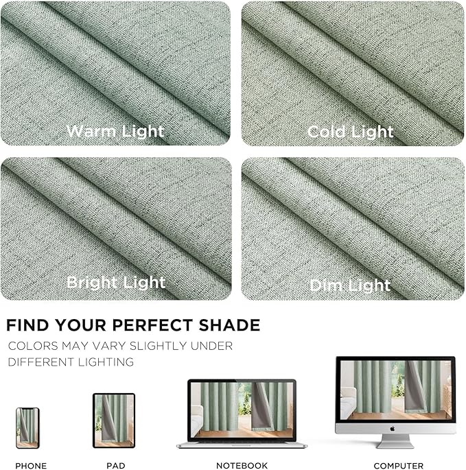 Joydeco Blackout Curtains for Bedroom - 100% Light Blocking 2 Panels Sage Green Drapes 42" W x 96" L, Thermal Insulated Room Darkening Curtains, Linen Textured for Living Room, Rod Pocket & Back Tabs