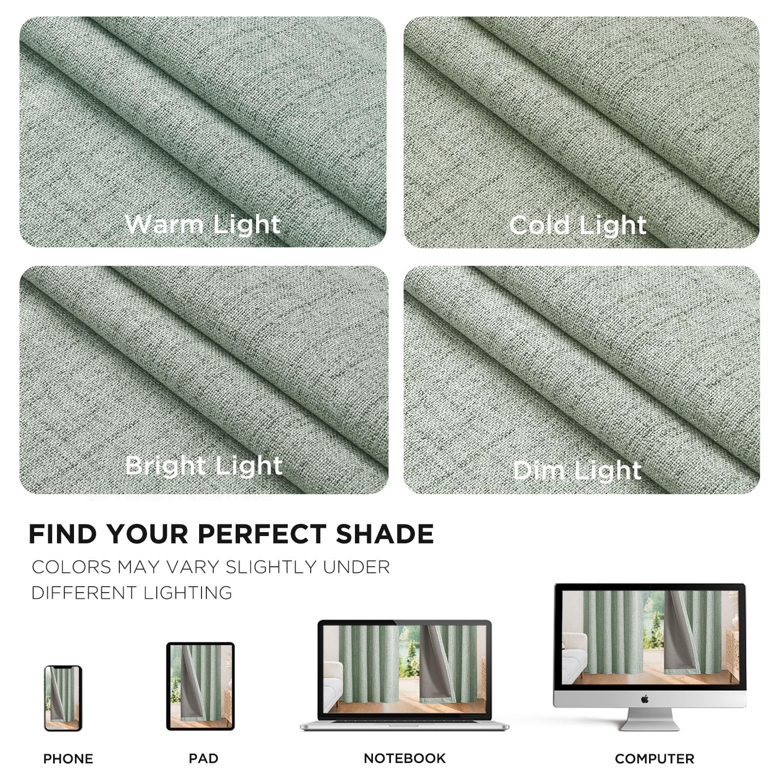 Joydeco Blackout Curtains for Bedroom - 100% Light Blocking 2 Panels Sage Green Drapes 37" W x 96" L, Thermal Insulated Room Darkening Curtains, Linen Textured for Living Room, Rod Pocket & Back Tabs