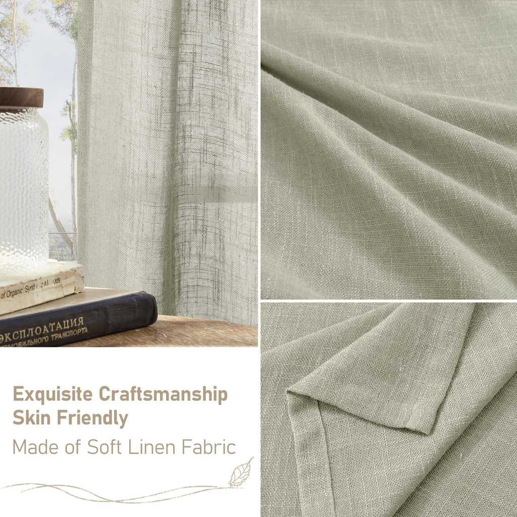 LAMIT 45 Inch Length Linen Curtains for Small Window Bedroom, 34 x 45 Inch