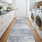 Washable 12ft Hallway Runner Rug: Non-Slip 2'6x12 Kitchen Rugs Low-Pile Entryway Rug Runner Abstract Soft Bedroom Floor Mat Farmhouse Carpet for Bathroom Living Room Dining Room(2'6x12,Blue/Ivory)