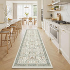Washable 2x8 Runner Rug - Non Slip Vintage Kitchen Runner Rugs Low-Pile Distressed Long Rugs for Hallway Waterproof Indoor Carpet for Living Room Bedroom Entryway 2'x8' Green