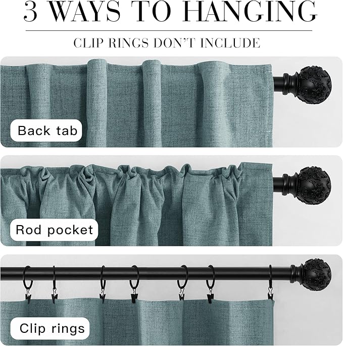 RYB HOME 100% Blackout Linen Textured Curtains 84 inches Long, Thermal Insulating Privacy Energy Saving for Bedroom Living Room Window Office Theater Baby Nursery, W 52 x L 84 in, Misty Blue, 2 Pcs