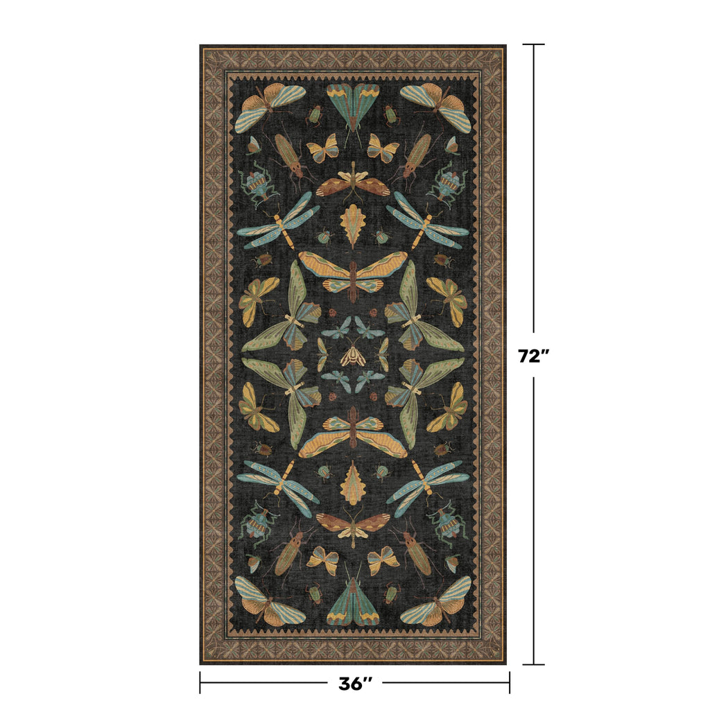 Green and Black Rug for Entryway Indoor- 3x6 Kitchen Floor Mats Non Slip, Washable Dark Unique Insect Print Rugs for Entry Way, Mudroom, Vintage Stain Resistant Indoor Décor