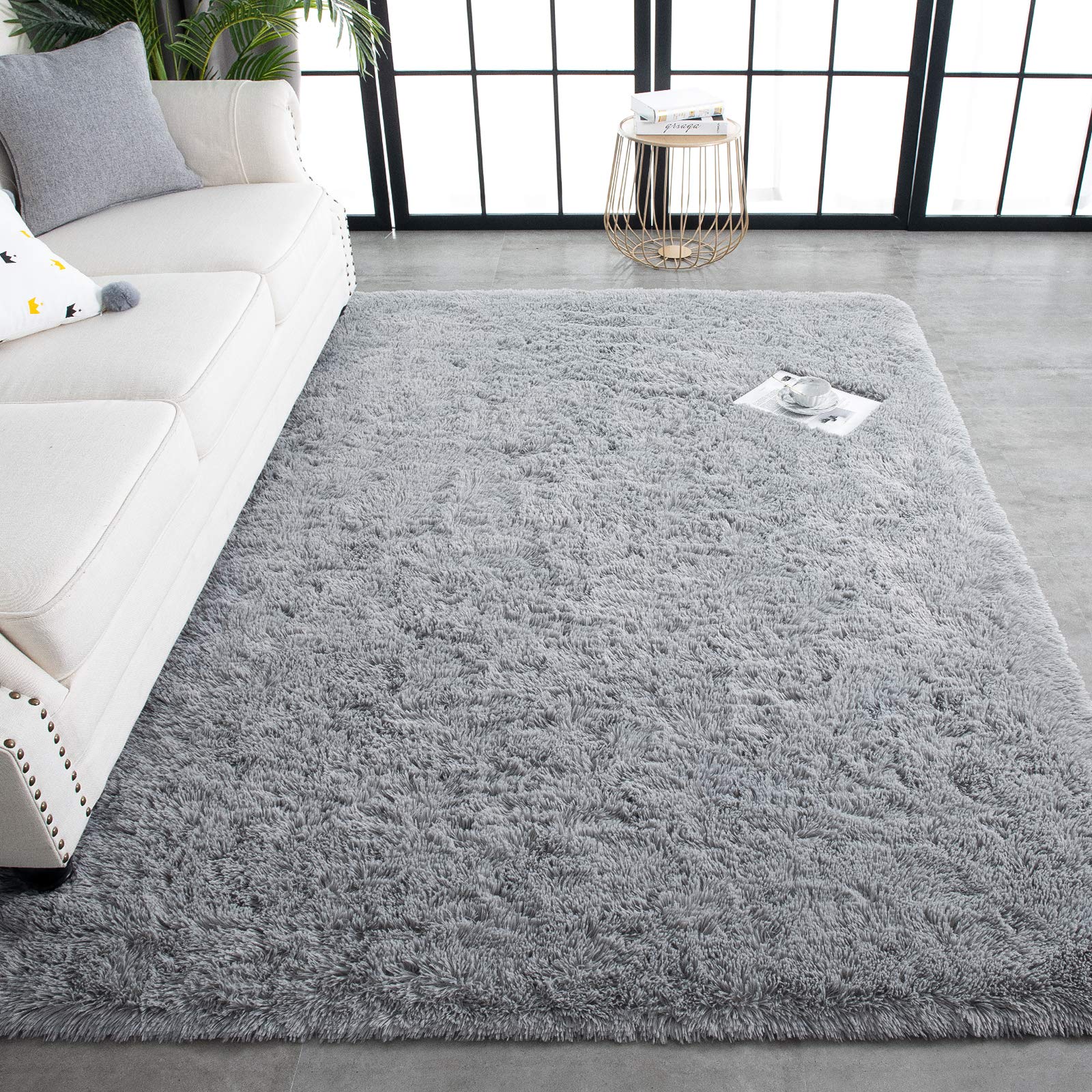 TWINNIS Super Soft Shaggy Rugs Fluffy Carpets, 4x5.9 Feet, Indoor Modern Plush Area Rugs for Living Room Bedroom Kids Room Nursery Home Decor, Upgrade Anti-Skid Rectangular Fuzzy Rug, Grey