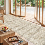 Kitchen Runner Rugs Non Skid Washable - 2.5 x 10 Runner Rug with Anti Slip Backing, Ultra-Thin Soft Rug Runner for Hallway, Bedroom, Living Room (2.5'x10', Brown/Ivory)