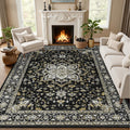 ExpediX 9x12 Area Rugs Living Room: Washable Rug for Bedroom Black Gold
