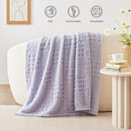 EXQ Home Fleece Throw Blanket for Couch or Bed - 3D Waffle Patchwork Pattern Jacquard Decorative Blankets - Cozy Soft Lightweight Fuzzy Flannel Blanket Suitable for All Seasons(50"×60",Light Purple)