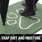 Smiry Dog Door Mat for Muddy Paws, Absorbent Dirt Trapper Non Slip Quick Dry Washable Chenille Mat for Mud Dogs, Entry Rug for Indoor and Outdoor (36x24 Inches, Olive Green and White)