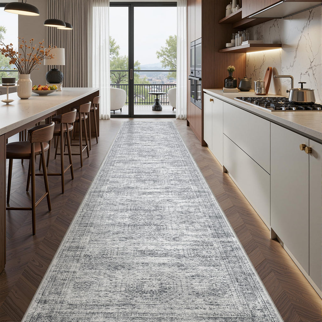 Restydon 2x12 Runner Rug Non Slip,Washable Hallway Runner Rug,Grey
