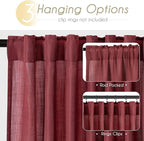 Burgundy Curtains for Living Room Back Tab Modern Farmhouse Semi Sheer Burgundy Curtains 90 inches Long 2 Panels Set Muted Neutral Window Curtain for Dining Room Bedroom 52x90