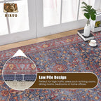 Washable Area Rug 5' x 7' Vintage Traditional Persian Mat - Foldable Distressed Non-Slip Machine Washable Carpet for Living Room Bedroom Kitchen Home Decor - Indigo and Crimson