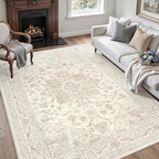 6x9 Area Rugs for Living Room: Vintage Boho Neutral Washable Rug Indoor Soft Large Area Rug Carpet for Bedroom Nursery Farmhouse Dining Room Office Floor Non-Slip Low Pile Under Table Rug Beige White