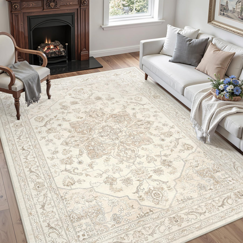 Luxturiy 5x7 Area Rugs Living Room: Bedroom Washable Carpet Beige White