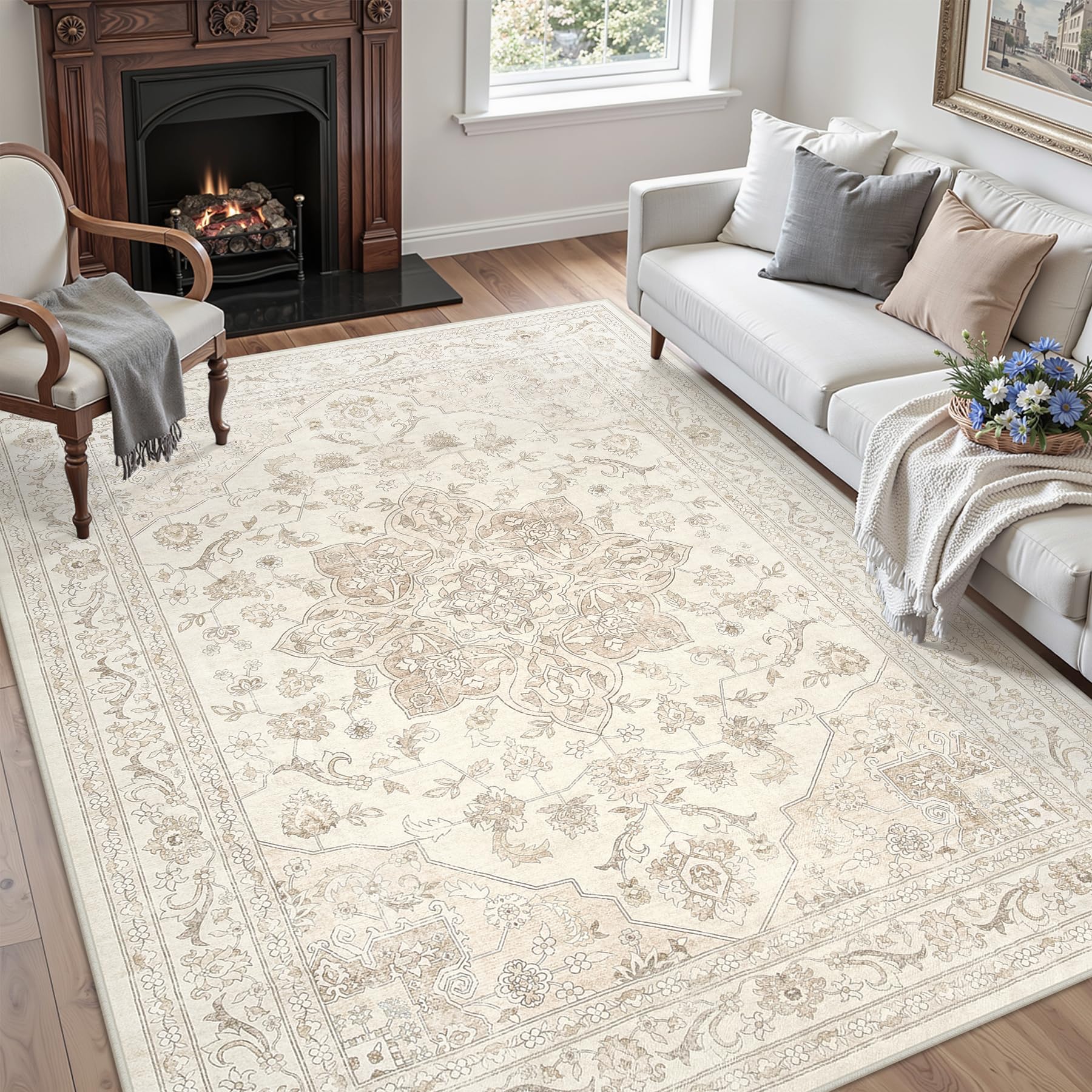 Luxturiy 5x7 Area Rugs Living Room: Bedroom Washable Carpet Beige White