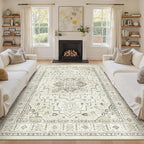 zesthome Area Rug 8x10,Ultra-Thin Washable Rugs for Living Room, Non-Slip Backing Area Rugs,Small Entryway Rug,Vintage Medallion Pattern Rugs (Beige,8'x10')