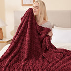 EXQ Home Fleece Throw Blanket for Couch or Bed - 3D Imitation Turtle Shell Jacquard Decorative Blankets - Cozy Soft Lightweight Fuzzy Flannel Blanket Suitable for All Seasons(50"×60",Red)