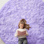 OLANLY Light Purple Round Rugs for Bedroom - Machine Washable, 8 ft Circle Area Rugs for Living Room, Soft and Fluffy Shaggy Carpet for Teen Girls and Boys, Nursery Rooms, Dorms, Home Decor Aesthetic
