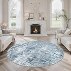 5x5 Blue/Grey Round Rug 5ft Living Room Circle Rug Vintage Round Area Rug Non Slip Indoor Carpet for Entryway Dining Room Bedroom