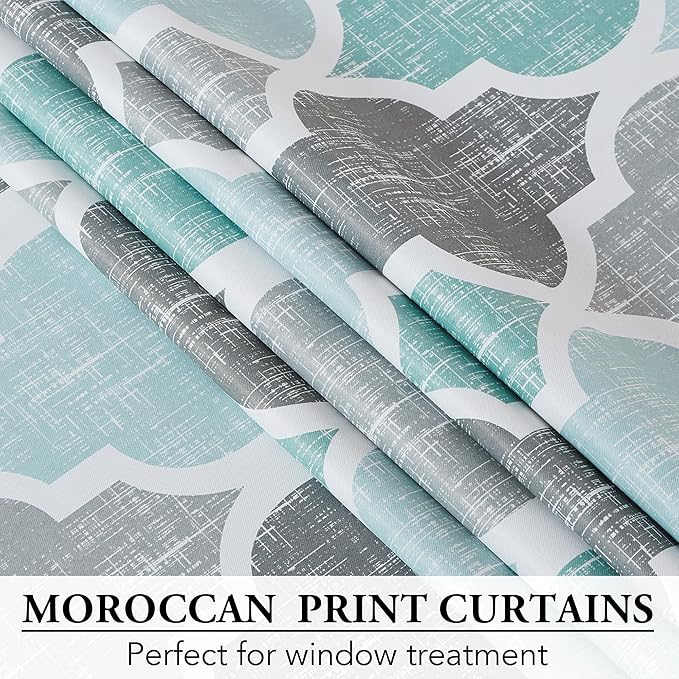 Beauoop Moroccan Valance Curtains for Kitchen Cafe Aqua Grey 52x18 1 Panel