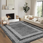 GarveeHome Area Rug 8x10 Modern Geometric Living Room Rug Non Slip, Thin Washable Carpet, Soft Non Shedding Foldable Floor Covering, Low Pile Thin Printed Mats for Bedroom Office, Black