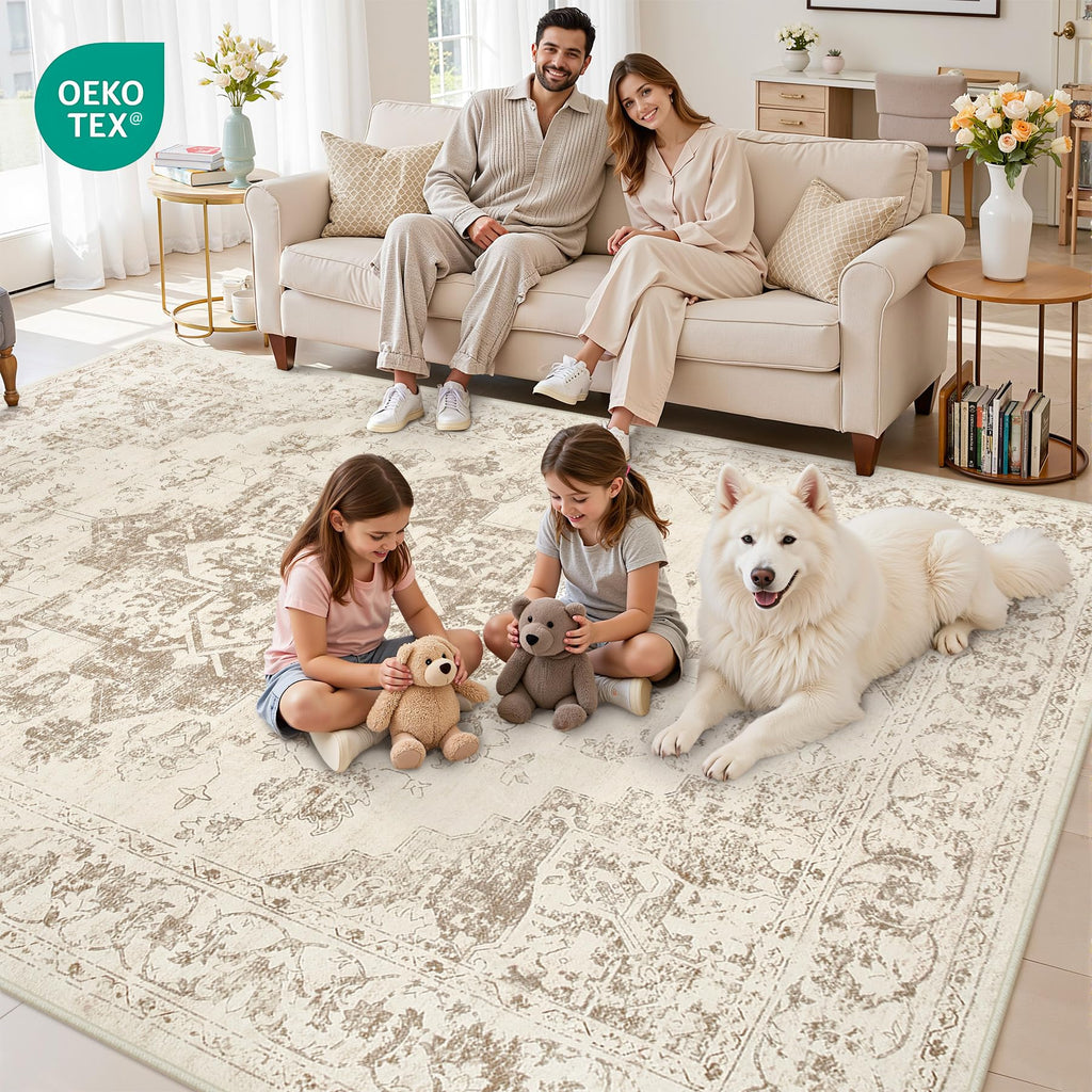 Luxturiy Area Rugs 9x12 Living Room: Bedroom Washable Carpet Beige/Ivory