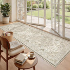Madane Hallway Runner 3x8, Kitchen Rugs Washable Entryway Rug Vintage Kitchen Runners Non Slip Indoor Area Rug Farmhouse Carpet Runner for Bathroom Living Room Bedroom (3 X 8, Ivory/Brown)
